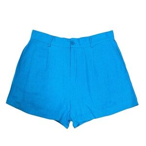 Vintage Hausen Bright Blue Linen Blend High Waist Side Zip Shorts - Size Medium